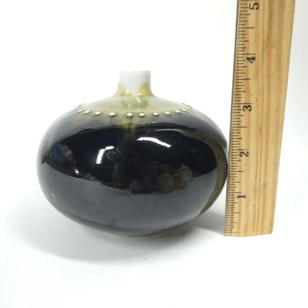 Hakusan Japan Ikebana Bud Vase Masahiro Mori Glazed Ceramic Round